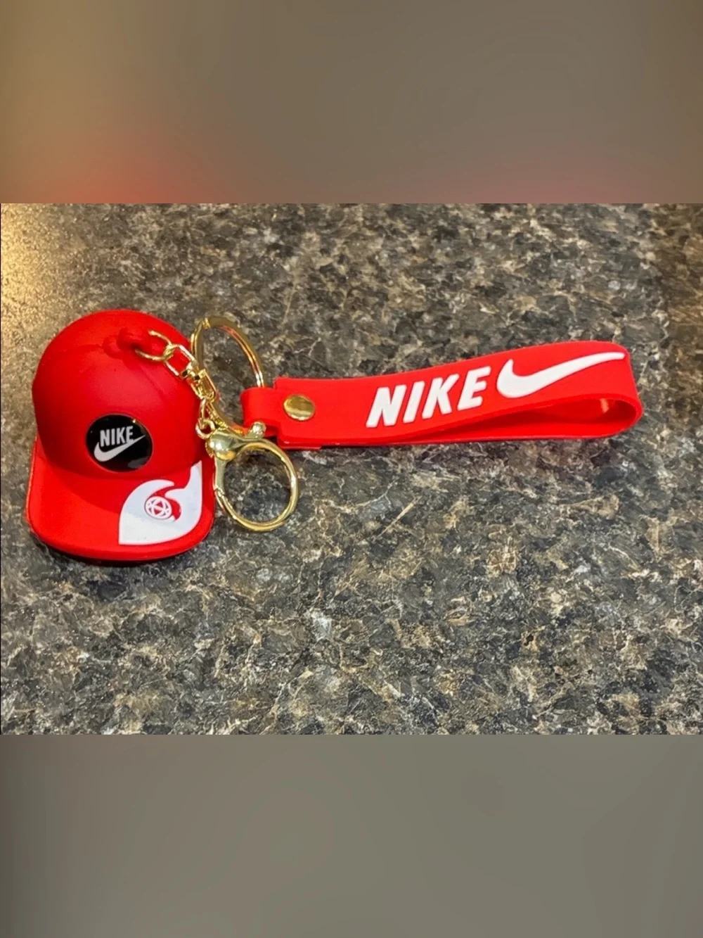 Nike Keychain with Red & White baseball cap charm + Strap Gold keychains x2